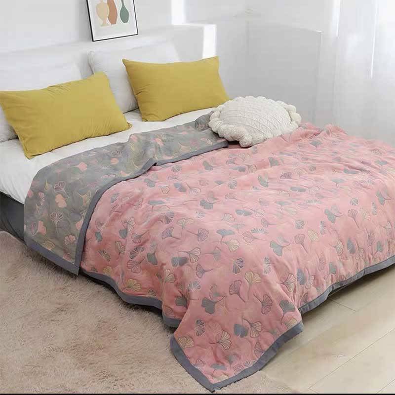 Lyxigt Duvet med Elegant Bladmönster – Premium Bomull - Rosa-Grå / Drottning