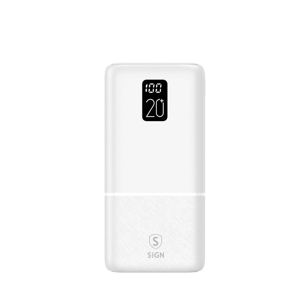 SiGN QC Powerbank 20000 mAh 2.1A - Trippel utgång Vit