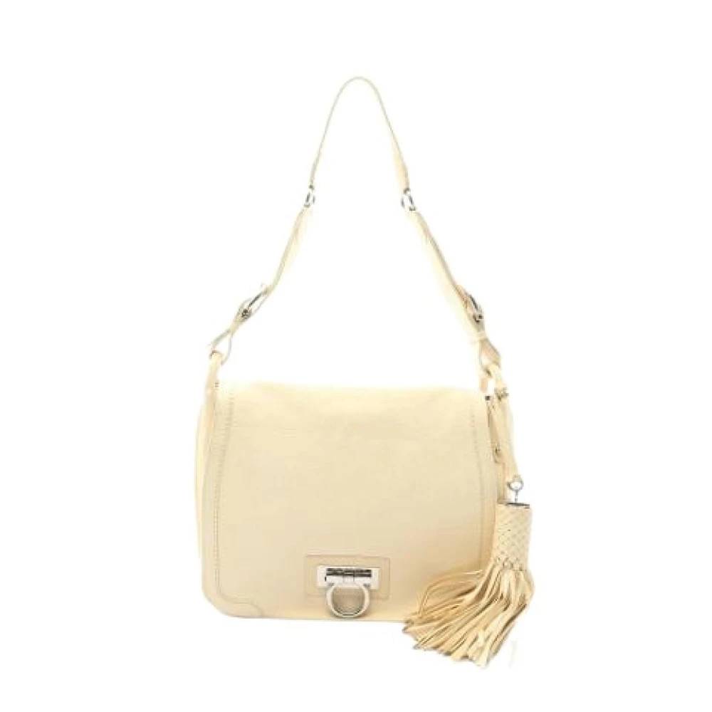 Salvatore Ferragamo Pre-owned Pre-owned Læder Skuldertaske - Vintage - Dame - Beige - ONE SIZE - Uld