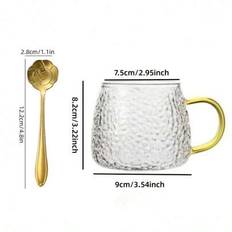 1 set glasmugg, dricksglas för hemmet, omrörningssked med långt skaft, sked i rostfritt stål, lämplig för att dricka kaffe, blomte, dagligt vatten, sk - Guld (1 st sked,1 st sked + 1 st kopp)