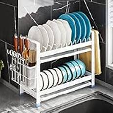 Dish Rack Dish Rack Material 2 Tier Dish Drying Rack Dish Drainer Rack With Drip Tray Dish Drainer For Kitchen Countertop/White