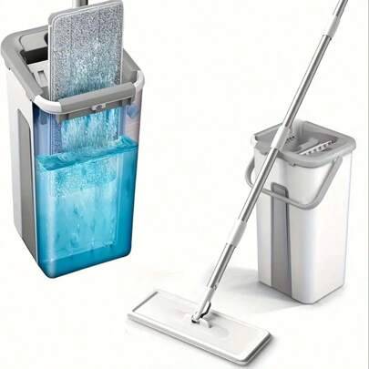 Ingen hink, ingen handhållen plattmopp - Torr och våt dubbel användning, lämplig för sovrum, kök, vardagsrum, badrum - Golvmopp i plast för hushåll - Multifärgad (En-Storlek,Hinkmopp - 3 trasor,Hinkmopp - 1 trasa)