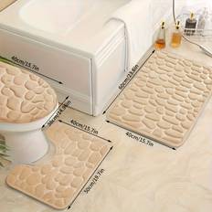TEMU 3pcs Set Of Memory Foam Bath Mats, Non-slip Bathroom Rug, Quick-drying, U-shaped Toilet Mat, Shower Floor Mat, Woven Polyester Home Decor, Bathroom Accessories With Anti-slip Function