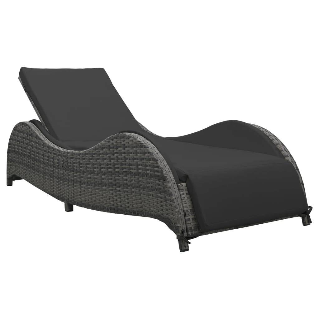 Liggestol med hynde i polyrattan - antracitgrå