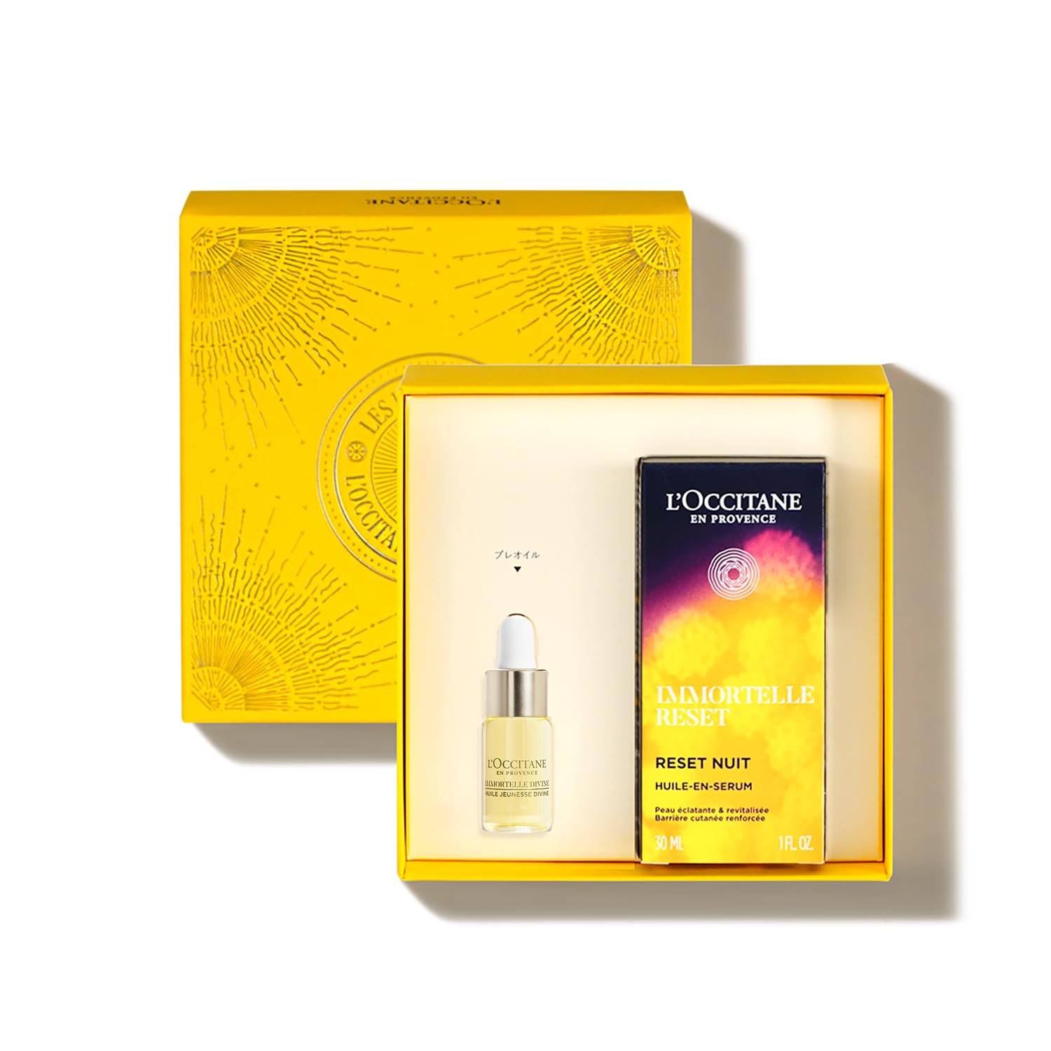 L'OCCITANE Immortelle Reset Serum & Divine Oil Skincare Gift Set, Nighttime Moisturizing Serum, Popular for Men and Women, Birthday Gift