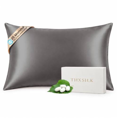 THXSILK 25 Momme Seide Kissenbezug für Haar und Haut - Maulbeerseide Kissenbezug - Hypoallergen mit Versteckter Reißverschluss - Pure Seide auf Beide Seiten … (Holzkohle, 40x80cm)