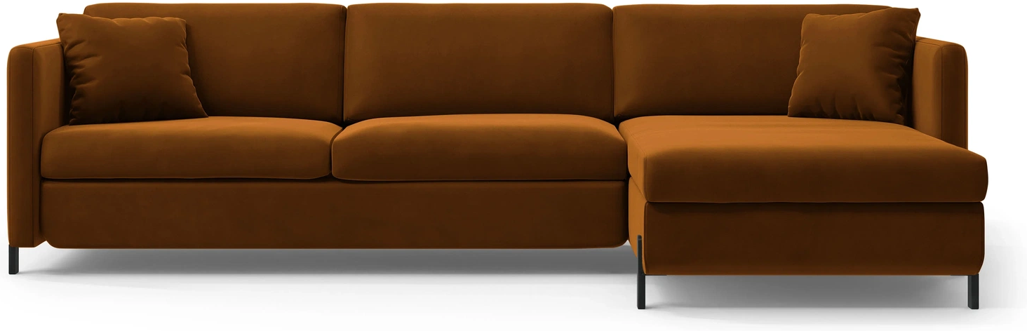 Sovesofa chaiselong Micadoni Gloria - højrevendt, brun velour, 266 cm, udslået 140×205 cm, med opbevaring