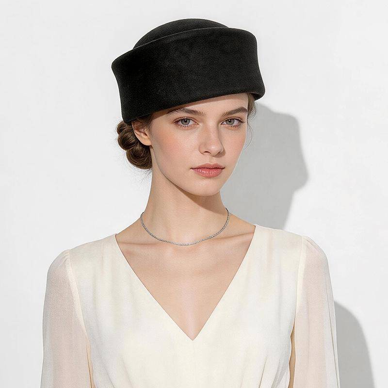 Ny höst- och vinterhatt i ull Ni medicinlåda damfransk retrobasker dam elegant svart cylinderhatt cm black