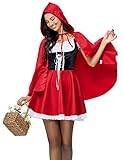 KOJOOIN Halloweenkostym damer, rödluvan, med kjol och kappa, cosplay-klänning, gotisk klänning, halloweenkostym, återanvändbar förpackning, röd, 38