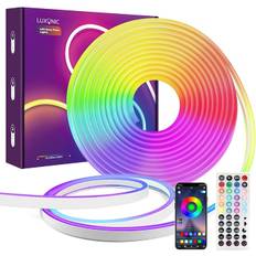 LUXONIC 16.4FT 5M Neon LED-remsa, 24V RGB Neon Strip Lights, Bluetooth flexibel neonsilikon med applikation/fjärrkontroll, IP67 vattentät, musiksynkronisering, fest utomhus/inomhus dekoration [Energiklass F]
