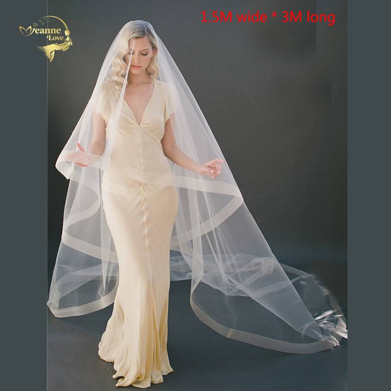 Voile mariage 3m ett lager vit elfenben katedral bröllopsslöja lång brudslöja 2m 1.5m bröllopstillbehör snabbt - Vit / 300cm