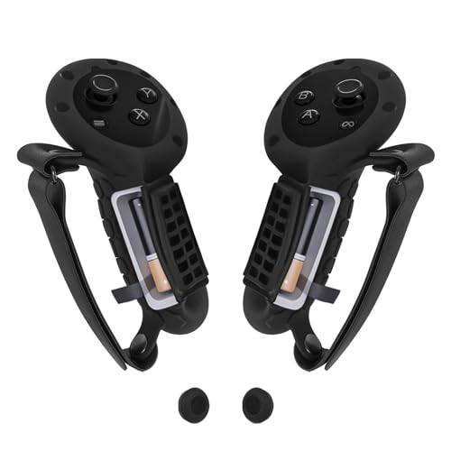 Geekria Touch Controller Grip Cover kompatibel med Meta Quest 3, VR Anti-Throw Handle Grip Silikonfodral, Controller Grip med batteriöppningsskydd, uppgraderat knogbandsskydd