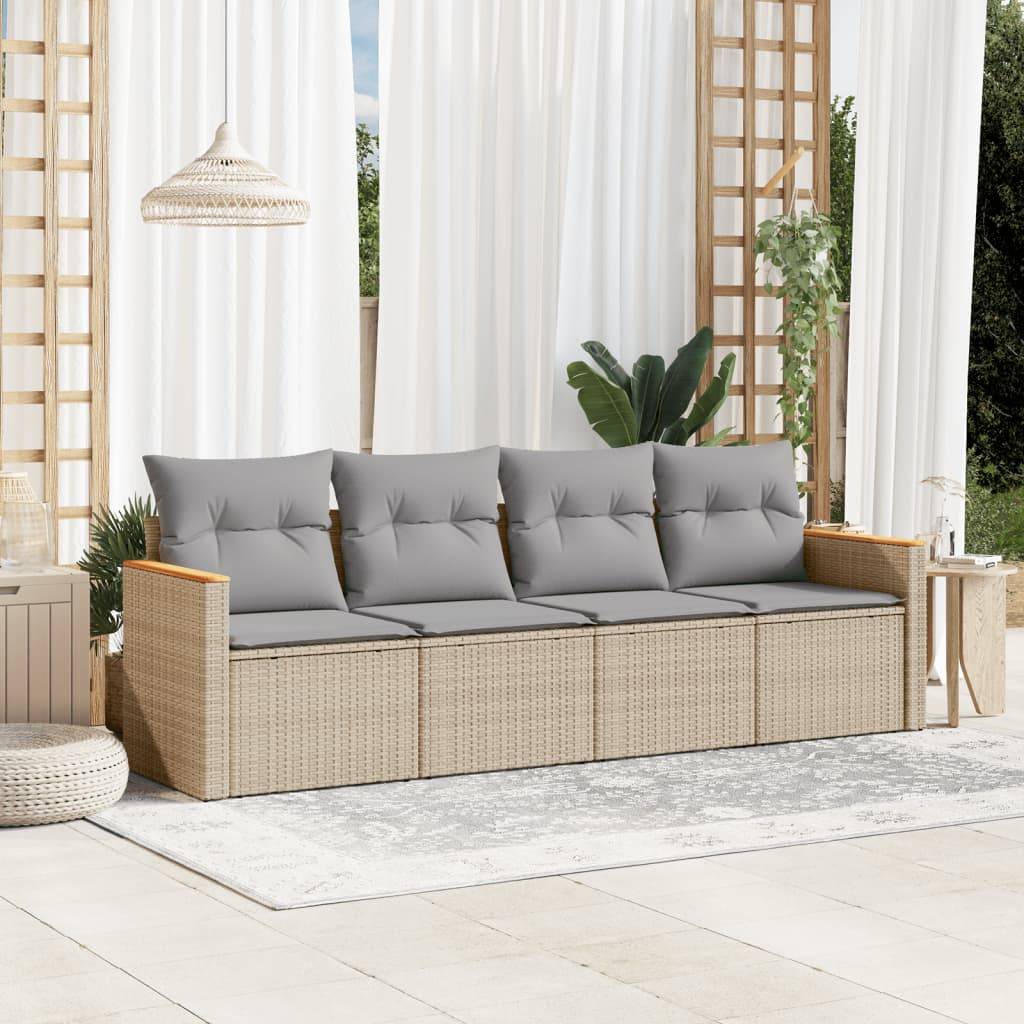 Sofasæt Til Haven 4 Dele Med Hynder Polyrattan - beige og grå / Uden bord