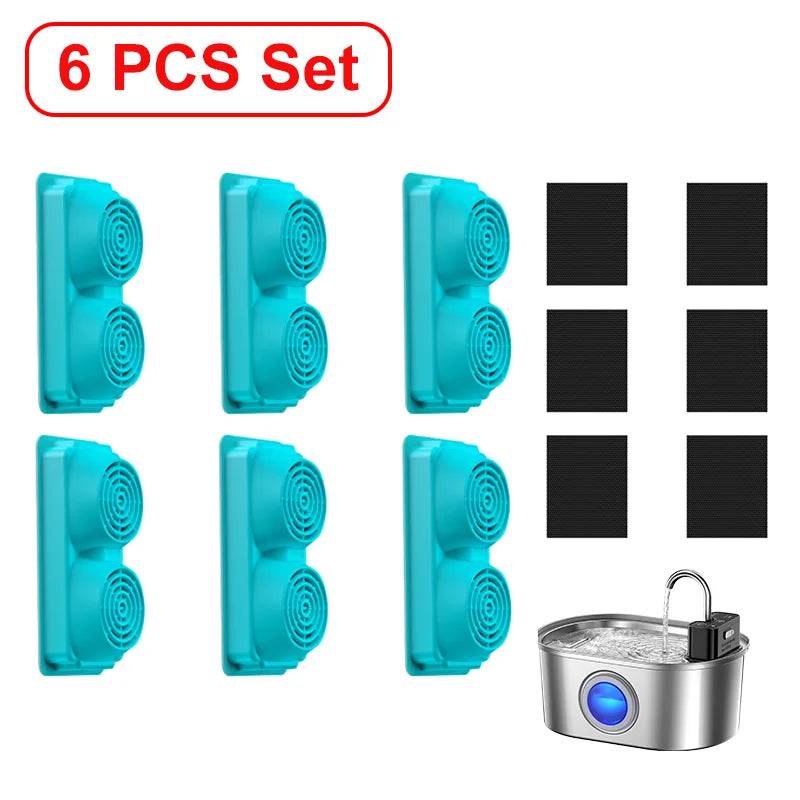 Cat Fountain Filter Replacement - 3.2L Stainless Steel Wireless Fountain Compatible Filters - 6 PCS Set