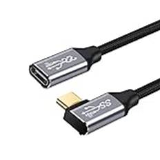 CAKOBLE högervinklad USB C-förlängningskabel, 10 Gbps USB typ C till USB C-kabel 3.1 Gen 2 90 graders armbågsdesign kontakt till hona förlängning, 100 W 20 V/5A 4K@60 Hz USB C-adapter, 50 cm..