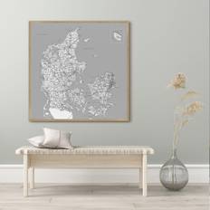 Danmarkskort til Nåle i Egetræsramme - Grey - Opslagstavle -  Str: 70 x 70 Cm