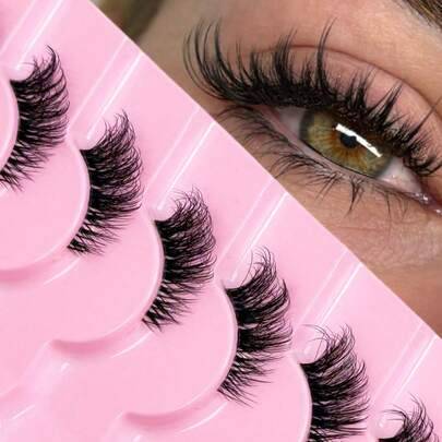 Halvrandiga ögonfransar, transparent band, naturlig kattögonmakeupeffekt, förlängande fransar, fluffiga och lätta, mjuka fuskminkfransar, skapar en na