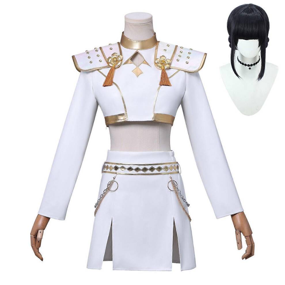 (140 Kids, Zoey With Wig) KPop Demon Hunters Cosplay Costume Set Rumi Mira Zoey Halloween Party Fancy Dress for Womens White _c A