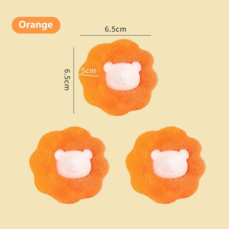 3 st/lot tvättboll sanering anti-vindande tvättmaskin rengöring kläder magisk boll hushåll söt form pu svamp - 3 st orange