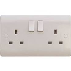 ESR Sline 13A White 2G Twin 230V UK 3 Switched Electric Wall Socket