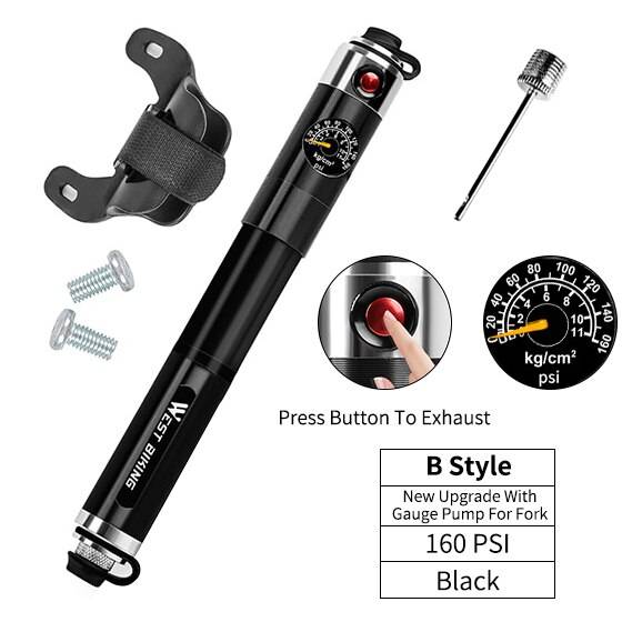 West biking bärbar cykelpump mätare högtryckshandpump inflador bicicleta cykeltillbehör schrader & presta cykelpump - B ny uppgraderingsmätare