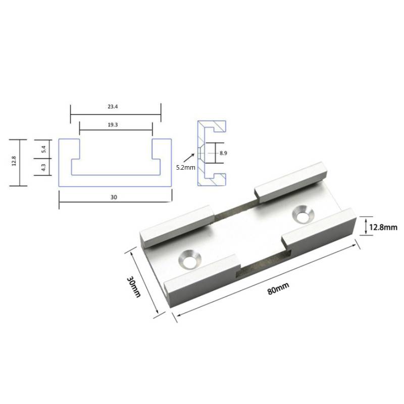 T-spår Korskoppling 30mm - 1st 80mm b silver-