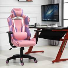 Gaming Chair Ergonomisk Kontorstol, Drejestol, Justerbar Massage Lændepude, Højdejusterbar, Pink & Lilla, 69 x 56 x 125,5 cm