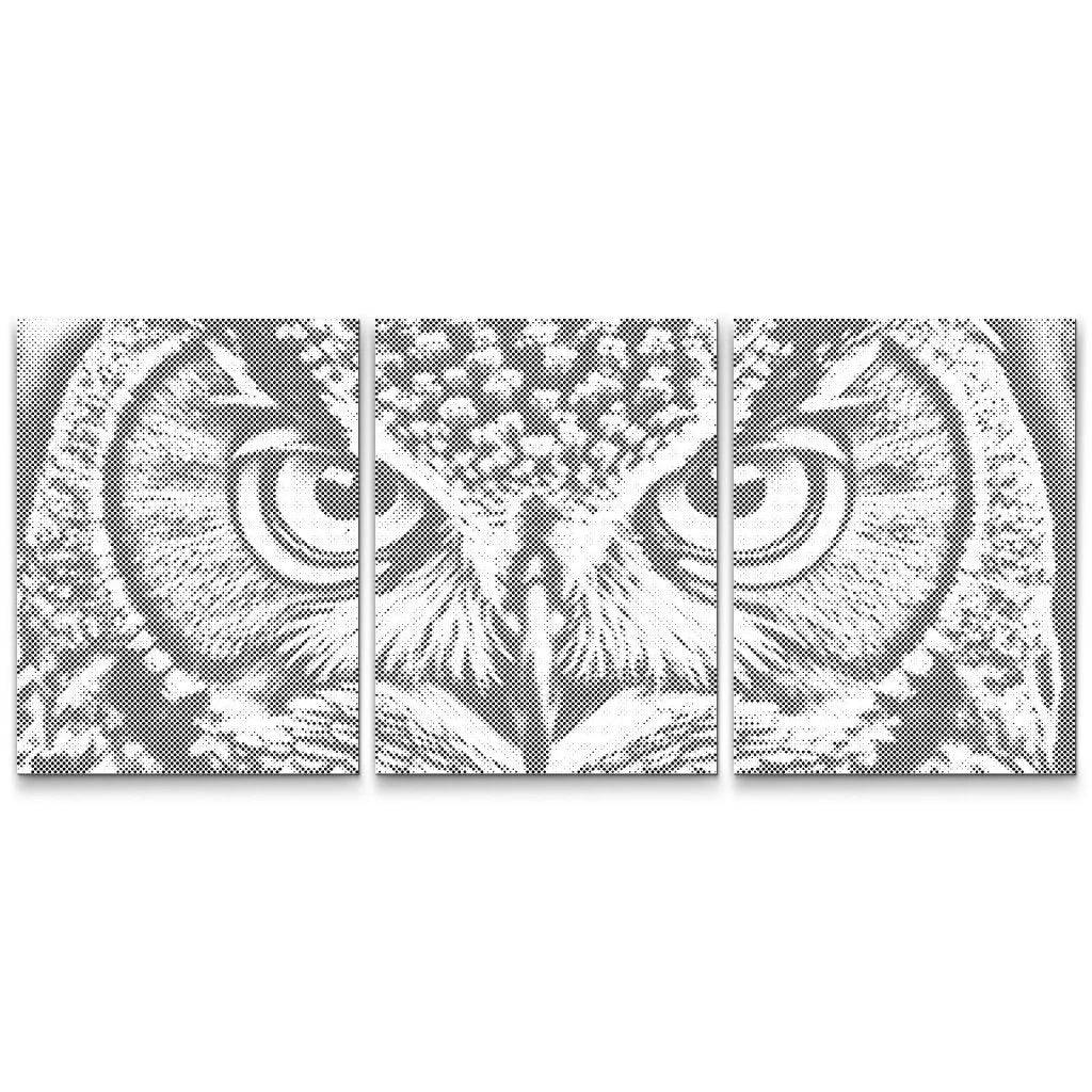 UGGLANS VISDOM | TREDELAD PRICKMÅLNING - 3 x 60x80cm (24'' x 32'') / Premium Inramad (Klar att hänga)