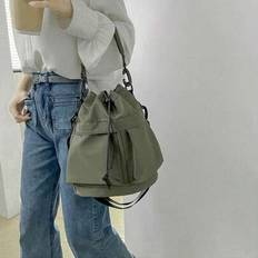 Fashion Women Handbags Waterproof Nylon Shoulder Bags Large Capacity Crossbody Bags For Women Portable Drawstring Bucket Bag - Army Green