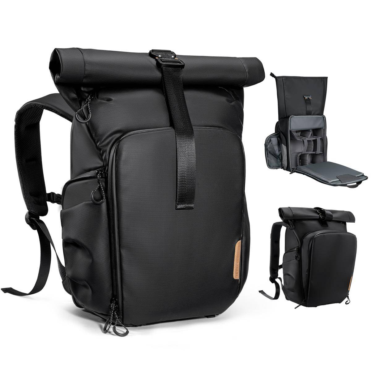 KENTFAITH K&F Concept 20L Camera Backpack Nature Wander 11 Black, Waterproof Travel Photography Bag with Laptop Compartment for 15.6" Laptop, Tripod Holder & Expandable Storage for Photographers