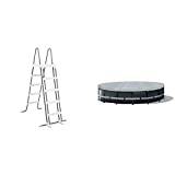 Intex Sicherheitsleiter 28077, für Pools von 132 cm Höhe, grau & Deluxe Pool Cover - Poolabdeckplane Deluxe - Ø 488 cm - Für Ultra Frame Pool
