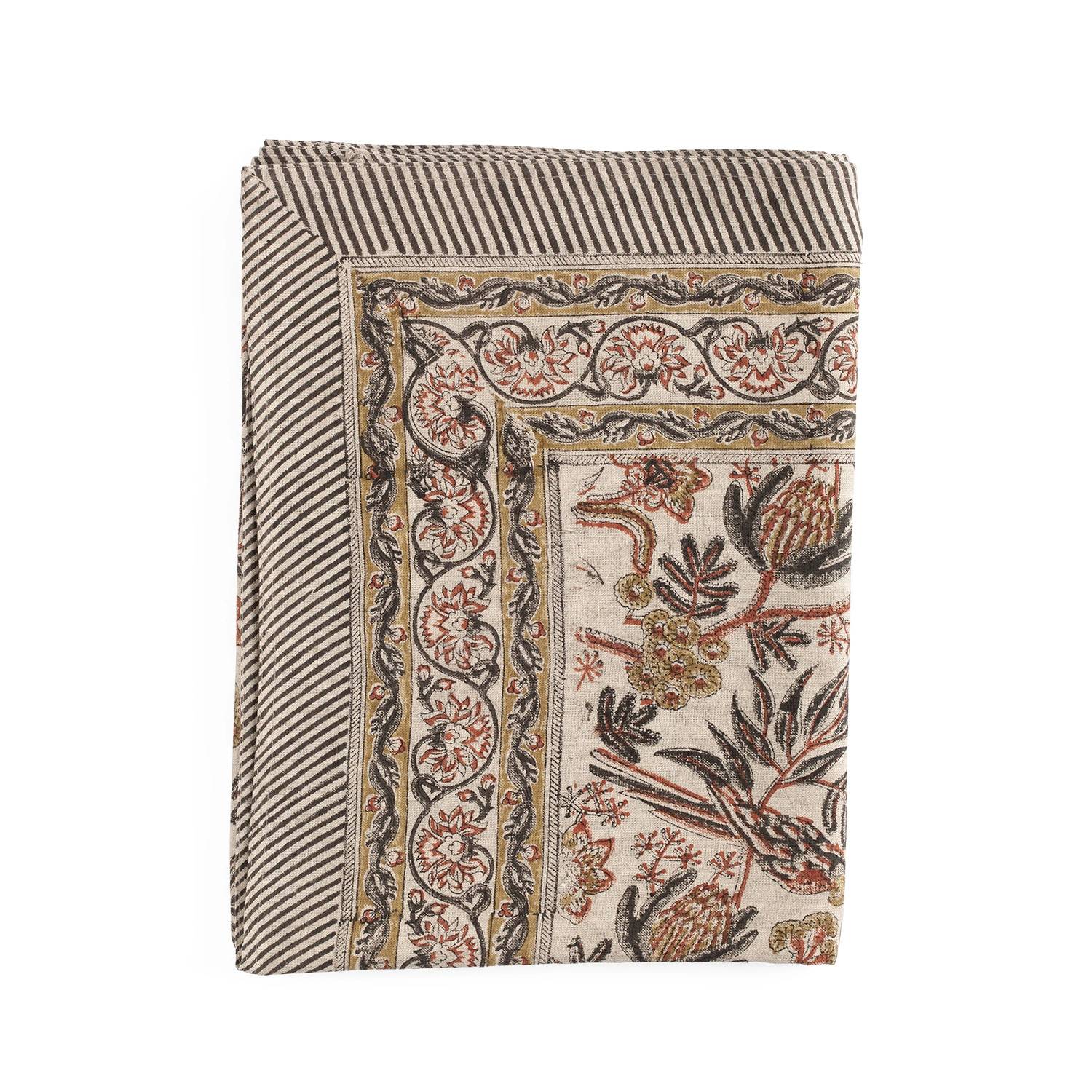 Bordsduk Linne Parrot rost, 150x230 cm - Beige/Brun/Gul/Orange