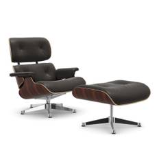 Vitra - Lounge Chair Ottoman, New, Santos Palisander, Bas - Polerat, Läder: Kat. L40 - Leather Premium - 68 - Fåtöljer - Charles & Ray Eames - Brun - Metall/Trä
