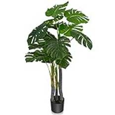 COSTWAY 120 cm konstgjorda växter Monstera Deliciosa, konstträd grönt med 20 blad och plastkruka, konstgjord växt för hem och kontor och restaurang, inredning