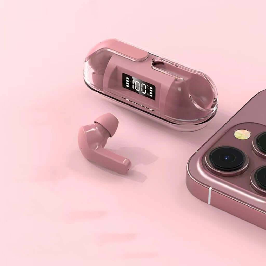 Air13 Pro Fully Transparent Bluetooth Earphones 5.3 - Pink