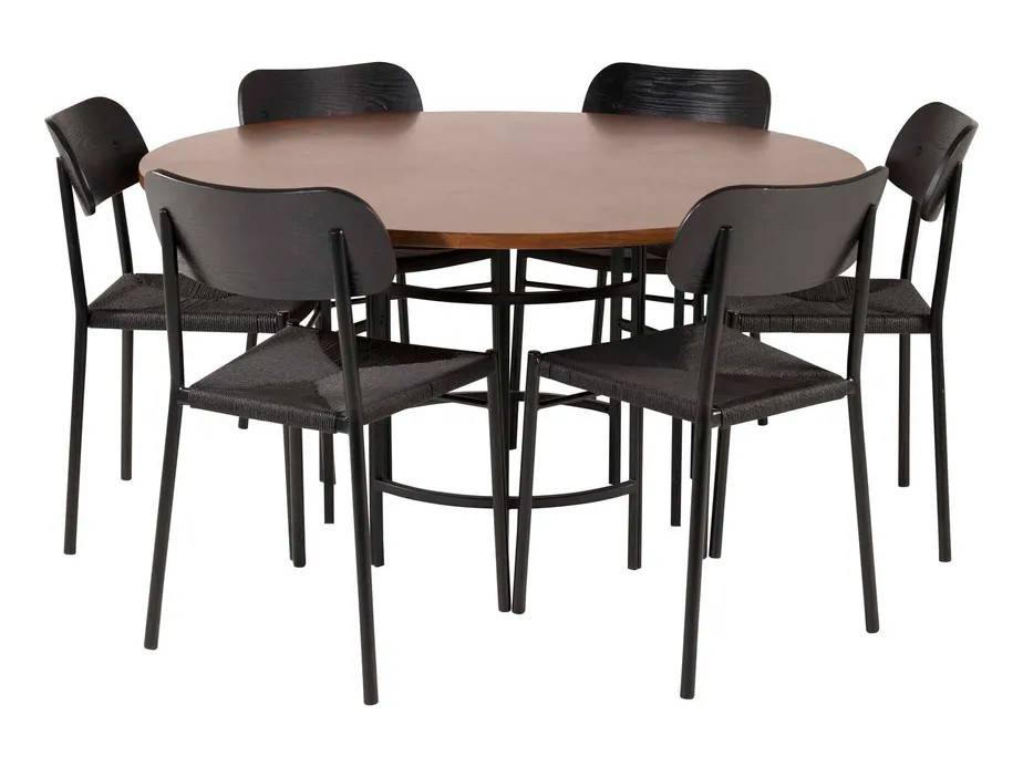 Venture Design Copenhagen & Polly matgrupp Brun/svart 6 st stolar & bord 140 cm