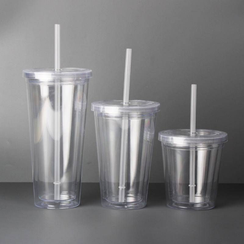 Genomskinlig tumbler med sugrör Återanvändbar transparent dubbelskiktad vattenflaska för kaffe, mjölk, gör-det-själv-smoothie, kopp, dryckeskärl 1 st