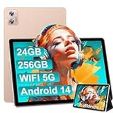 SUAAT 2025 Android 14 11" surfplattor, 24 GB RAM+256GB ROM (1TB TF), Octa-Core, 2.0Ghz, 5G+2.4G wifi, GPS, 5MP+13MP, bluetooth 5.0, Widevine L1, OTG, PC-surfplatta med fodral, guld
