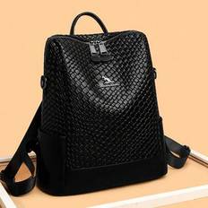Retro Soft Leather Shoulder Bag For Women, Simple Solid Color Large Capacity Backpack, Anti-Theft Travel Schoolbag, Suitable For Ladies, Girls, Workin - Black