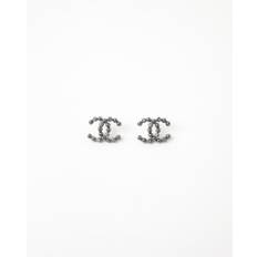 CHANEL Coco Mark Rhinestone Earrings - Grey