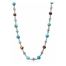 Nialaya, Accessories , Herre, Grå, S, Men's Silver Cross Chain with Turquoise and Brown Tiger Eye