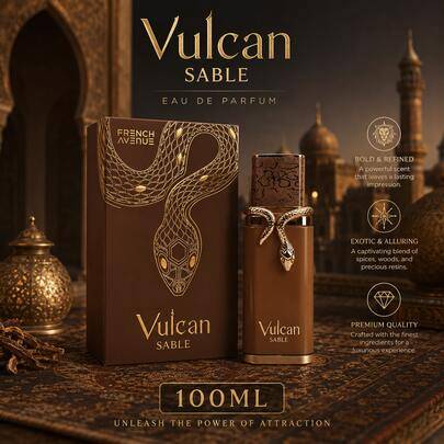 French Avenue Vulcan Sable Eau De Parfum 100ML för män, lyxig träig kryddig långvarig arabisk parfym
