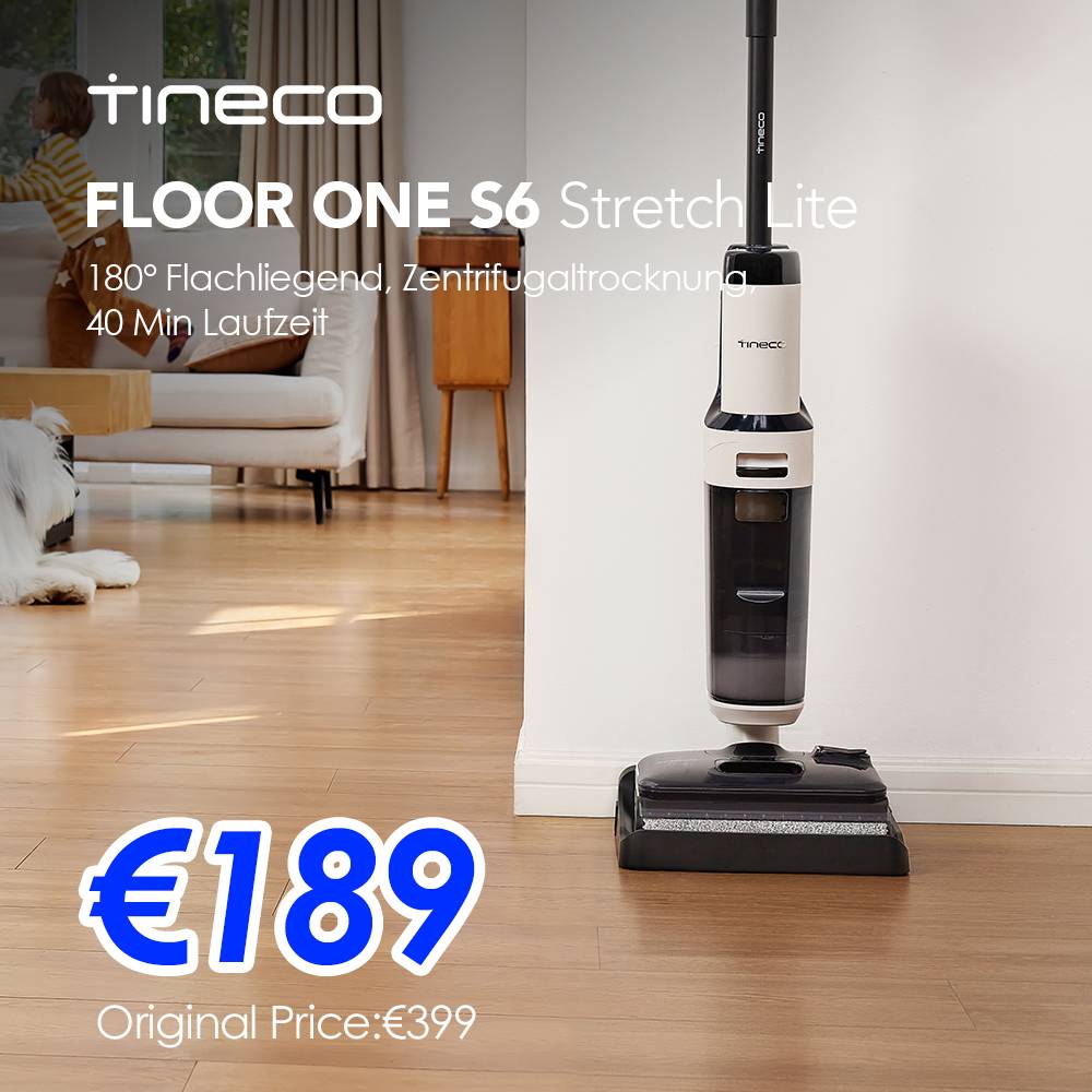 Tineco Floor ONE S6 Stretch Lite Wet Dry vacuum cleaner 180 ° Lay Flat Wet vacuum cleaner Centrifugal Air Drying 40min Running Time