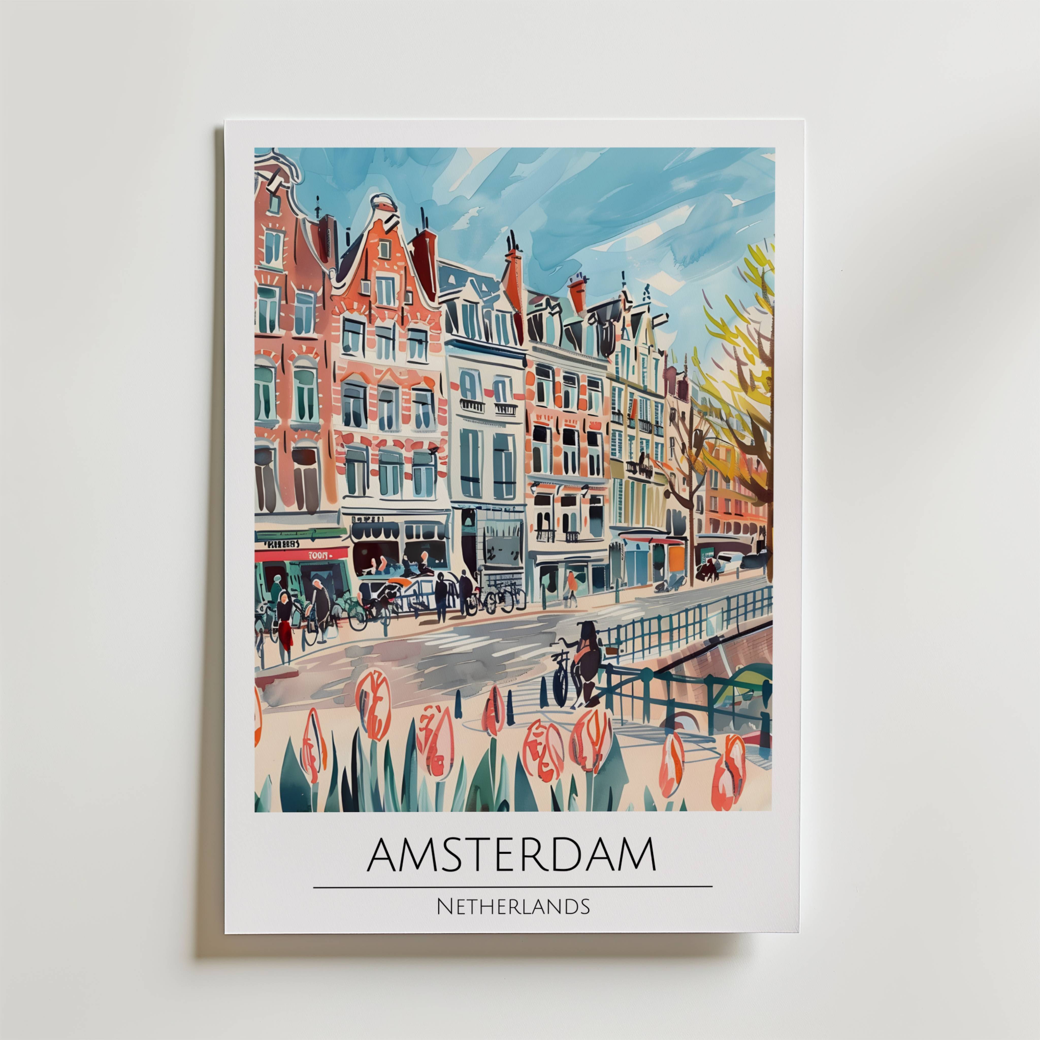 Amsterdam Tulip Canal Poster - Fine Art Poster 13x18 cm