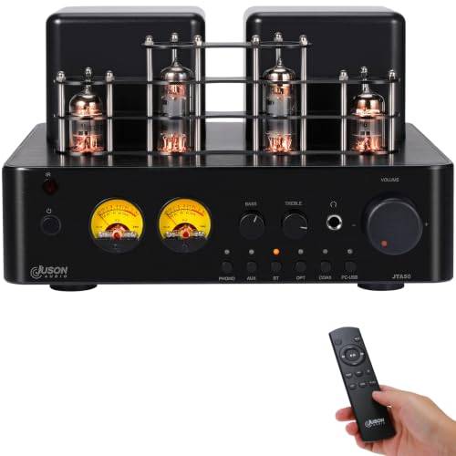 Juson Audio JTA50 50 W x 2 rörrörsförstärkare, ingångsklass AB Hifi-förstärkare med BT 5.0, fjärrkontroll, AUX, COAX, USB | Phono förförstärkare, subwoofer utgång, 2.1CH för skivbrytare (JTA50)
