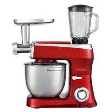 Planetary Mixer 3 in 1 With Blender, Meat Grinder, Whisk, Dough Hook, Mixing Hook - 2100W - 1.5 L Glass Jug - 7.5 Liters stainless Steel Bowl - Red - Royalty Line