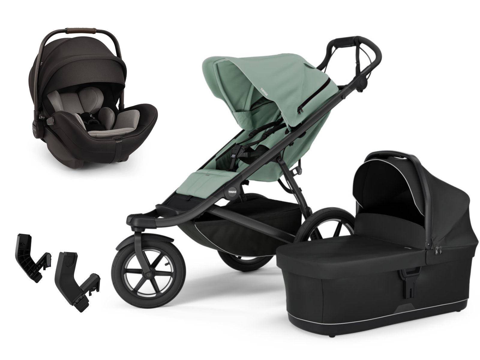 Thule Urban Glide 3 Stroller Set 3 in 1 incl. Nuna Arra Flex i-Size Car Seat - Mist Green - Magnetic Buckle