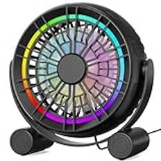Punoge USB RGB skrivbordsfläkt – 3 hastigheter tyst bärbar bordsfläkt, 8 färger LED-lampor, 360° rotation, liten fläkt för hemmakontor skrivbord sovrum
