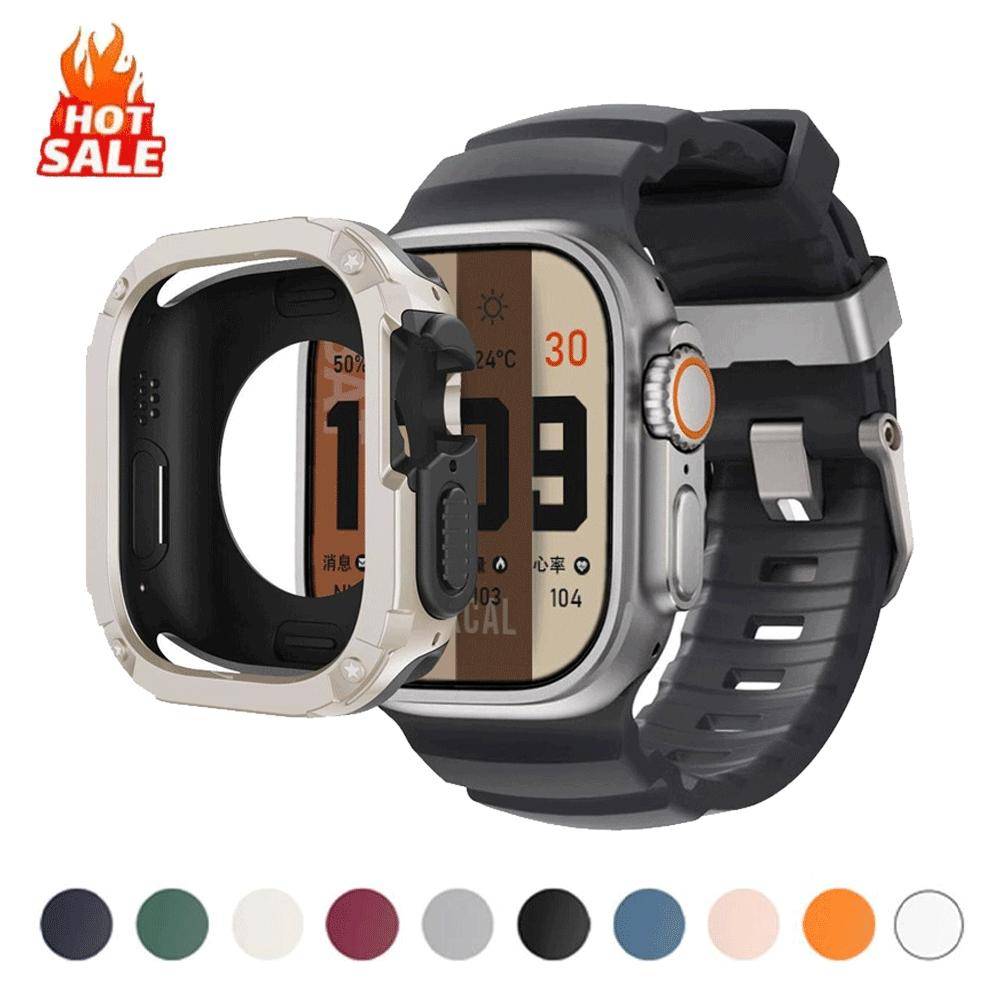 Armband+Fodral för Apple Watch Ultra 2 49mm 44mm 45mm 46mm Silikonrem TPU+PC iWatch Series Ultra 3 SE 3 11 10 9 8 7 6 5 Skydd orange