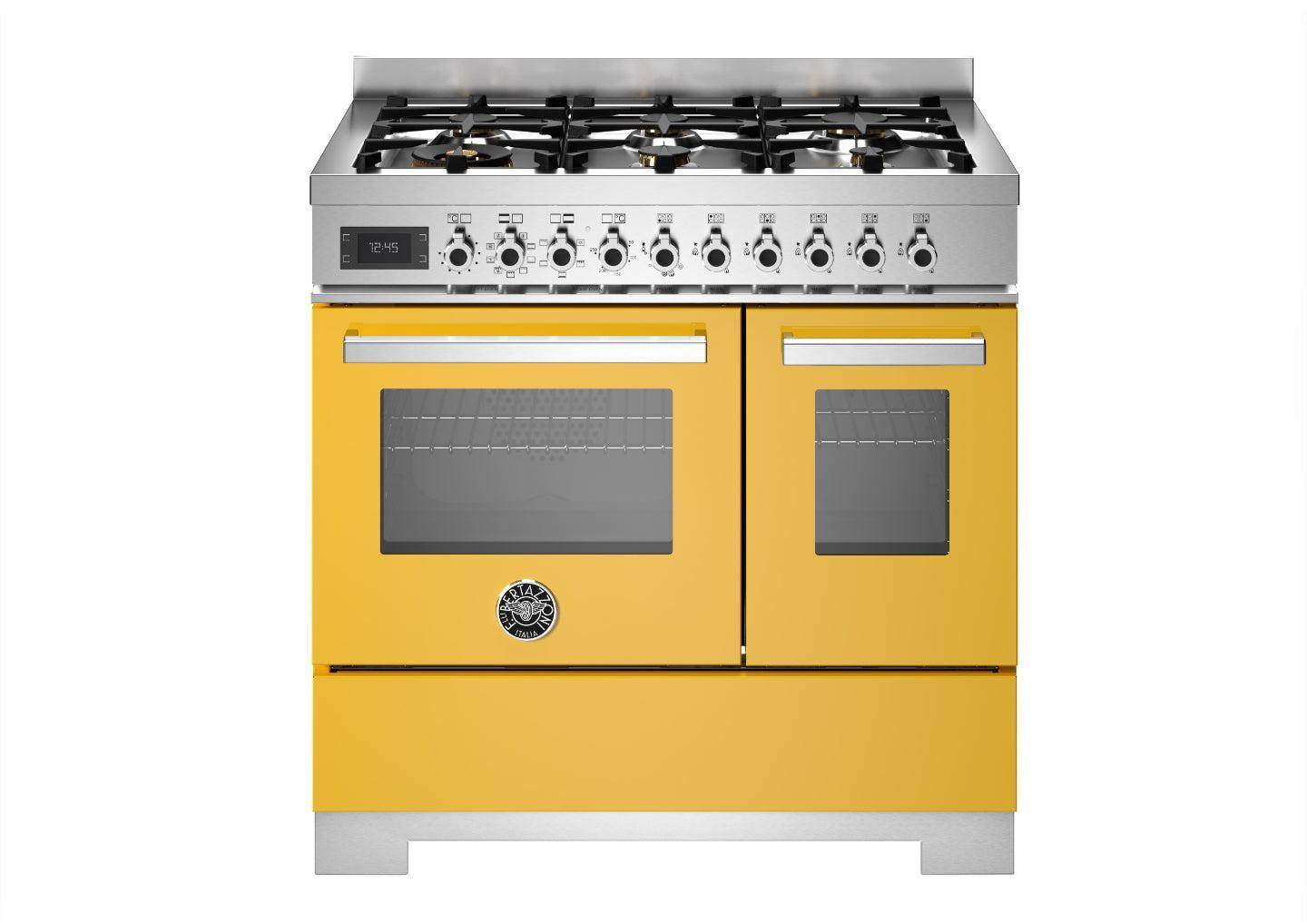 Bertazzoni, Professional-serien, Gaskomfur, 90 cm, 6 gasblus, 2 ovne. Gul
